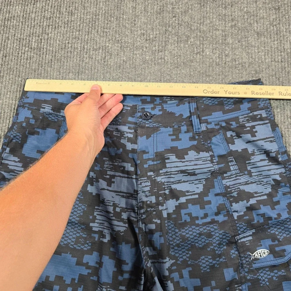 AFTCO Cargo Shorts Mens 38 Blue Camo Microfiber Stretch Fishing Outdoor Summer